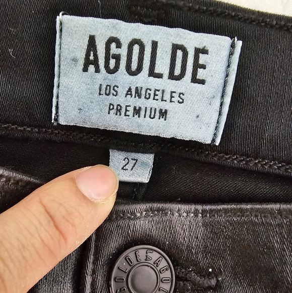 AGOLDE High Rise Skinny Ankle Black Wax Coated Denim jeans 27 Preowned - Picture 9 of 10